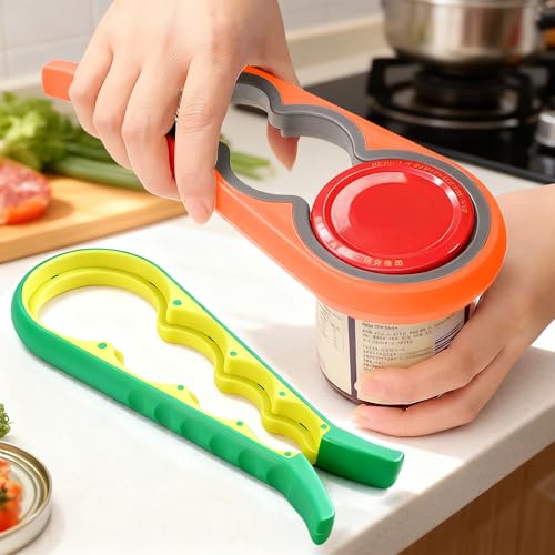Image of 2PCS 4 in 1 Jar Opener Multi-Function Bottle Opener Non Slip Remover Tool for Seniors with Arthritis and Anyone with Low Strength(Green,Orange)