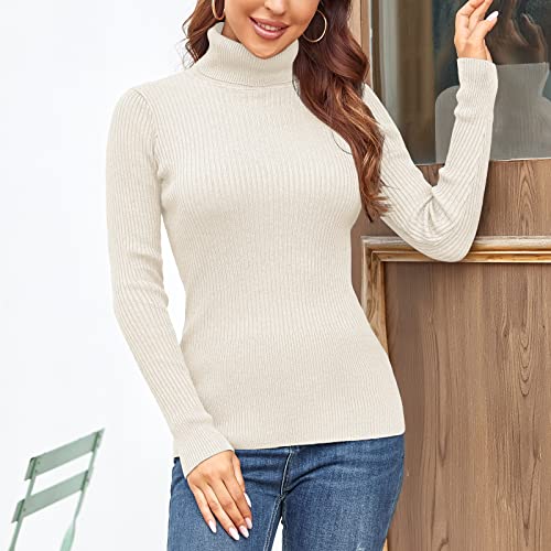 Image of Rocorose Women's Ribbed Turtleneck Sweater Long Sleeve Knitted Solid Pullover