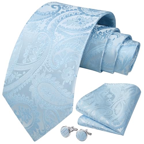 Image of HISDERN Ties for Men Paisley Floral Mens Ties and Pocket Square Cufflinks Set Classic Business Necktie Handkerchief