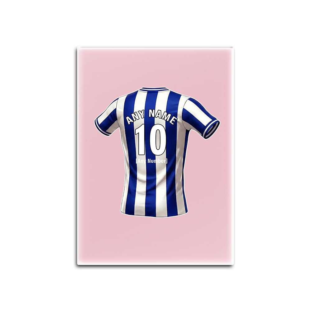 UNIGIFT Personalised Gift - Sheffield Blue Fan Pink Glass Fridge Magnet (Blue and White Stripes Football Jersey Design) Custom Name - Owlerton S6 Club