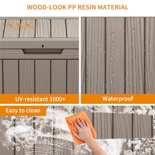 Image of 46 Gallon Outdoor Deck Box,Storage Lockable Waterproof Patio Furniture,Garden Tools,Cushions,Pool Accessories Outside Storage Resin Box(Light Brown)