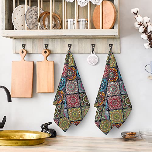 Bapcoku Mandala Colorful Geometry Retro Kitchen Dish Towels, 2 Pack Soft Cotton And Super Absorbent Hand Towels For Kitchen Farmhouse Holiday Home Decorations #TOP4
