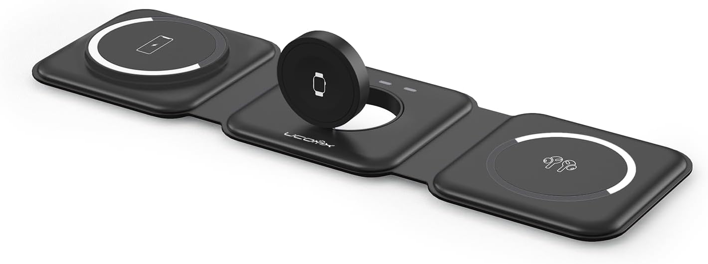 UCOMX Nano 3 in 1 Wireless Charger,Magnetic Foldable Charging Station,Fast Wireless Charging Pad,Compatible with iPhone 13/12/SE/11/XS/8,Samsung Galaxy