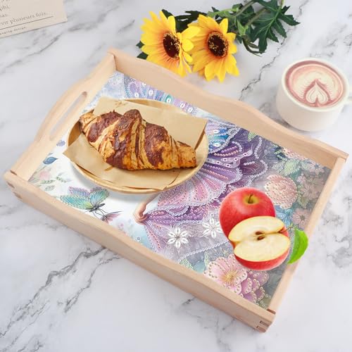 Image of AiYuanzsh DIY Diamond Art Tray Kits for Adults, Butterfly Fairy | Handmade Wooden Tray with Handle, Mosaic Making Kits by Number, Diamond Painting Plate, Creative Design