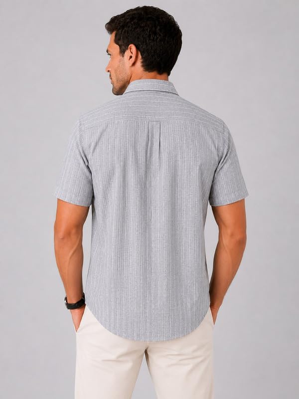 Image of MARK & ALBERT Half Sleeves Regular Fit Formal Shirt for Men Grey