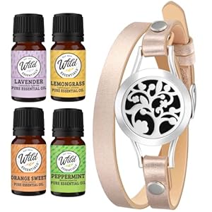 Wild Essentials Arbol Tree Essential Oil Leather Wrap Bracelet Diffuser Kit, Gift Set, Lavender, Lemongrass, Peppermint, Orange Oils, 12 Pads, Customizable Color Changing Perfume Jewelry, Aromatherapy