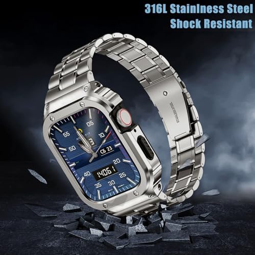 Image of MioHHR Stainless Steel Band with Case for Apple Watch Bands 44mm /42mm