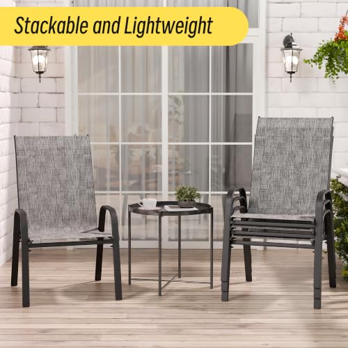 Image of Betterhood Patio Chairs Set of 4, Stackable Outdoor Dining Chairs Set with Breathable Seat Fabric, All-Weather Powder-Coated Metal Frame for Pool Side, Backyard, 350LBS Capacity (Light Grey, Set of 4)