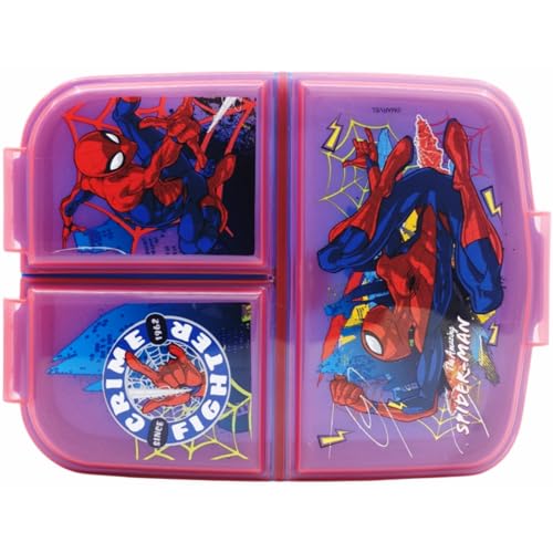 ILS I LOVE SHOPPING Porte-collation scolaire avec 3 compartiments porte-goûter en plastique pour enfants, salle à manger, boîte de lancement, sans BPA pour Spiderman