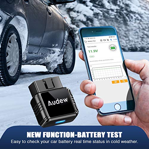Audew OBD2 Scanner - Bluetooth4.2 OBDII Car Diagnostic Trouble Codes for iOS and Android - Universal Fit Vehicle Engine Check Tool Wireless Bluetooth OBD2 Scanner with Free App and Battery Test