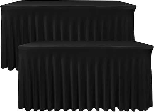 Nasitos Falda de mesa negra para mesas rectangulares de 6 pies, paquete de 2  72 x 30 pulgadas  Manteles de mesa ajustados de elastano elástico,