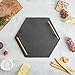 VonShef Natural Slate Cheese Tapas Serving Tray with Brushed Gold Stainless Steel Handles 12 x 13.8 Inches