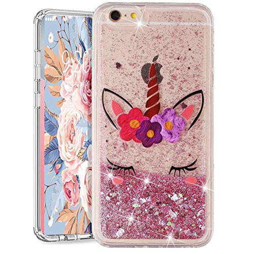 Image of LEMAXELERS iPhone 6S Plus/iPhone 6 Plus Liquid Case,3D Glitter Quicksand Flowing Liquid Sparkle Cute for Girls Clear Transparent TPU Gel Silicone Shockproof Cover Case for iPhone 6S Plus,XYL Unicorn