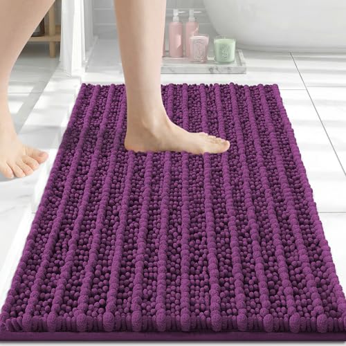 Image of Arotive Luxury Small Bathroom Rugs 24x16, Extra Soft Thick Absorbent Shaggy Chenille Bath Rugs, Machine Wash Dry, Bath Mats for Bathroom Floor, Tub and Shower, Home Decor Accessories, Purple