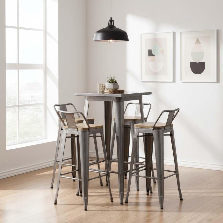 Tabouret de bar industriel pour cuisine en bois d'orme et acier 92 cm