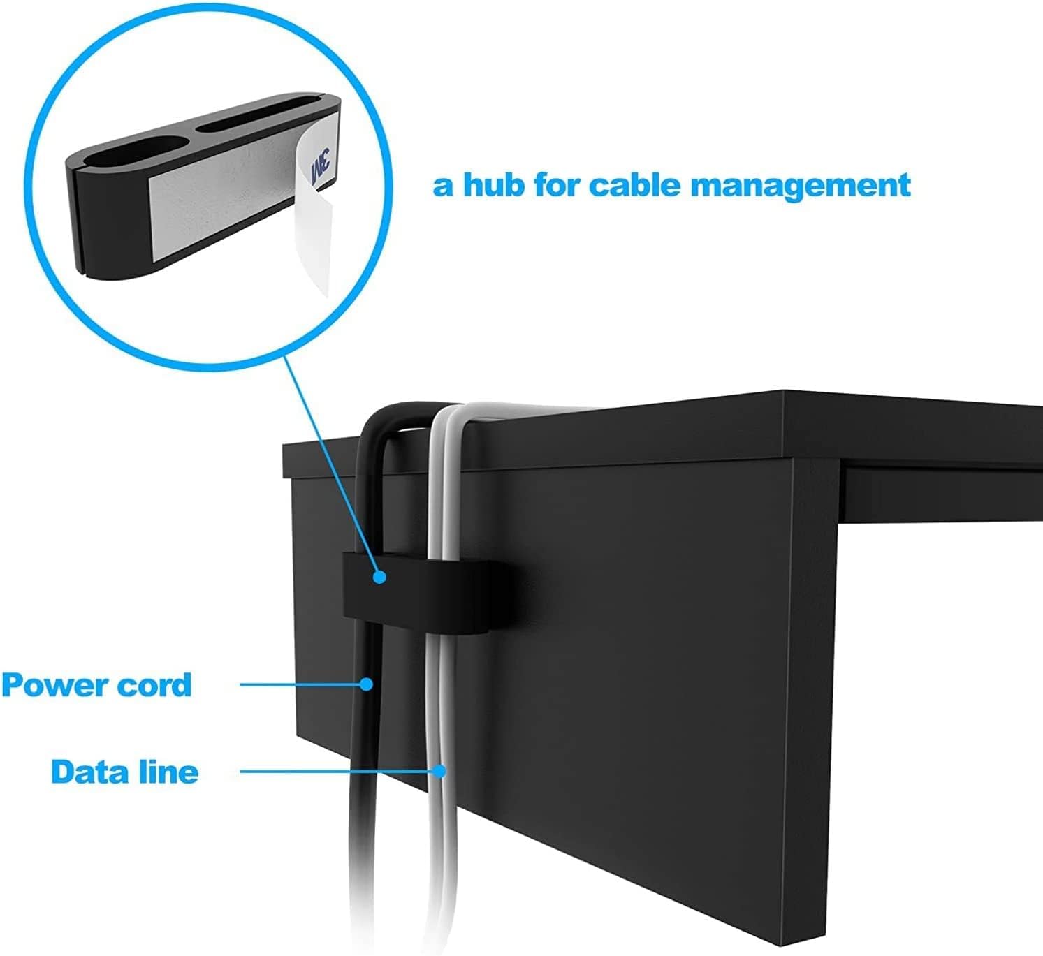 1home Ergonomic Monitor Stand Riser, 21.3 Inch Wood Desktop Stand with Cellphone Holder and Cable Management, Black