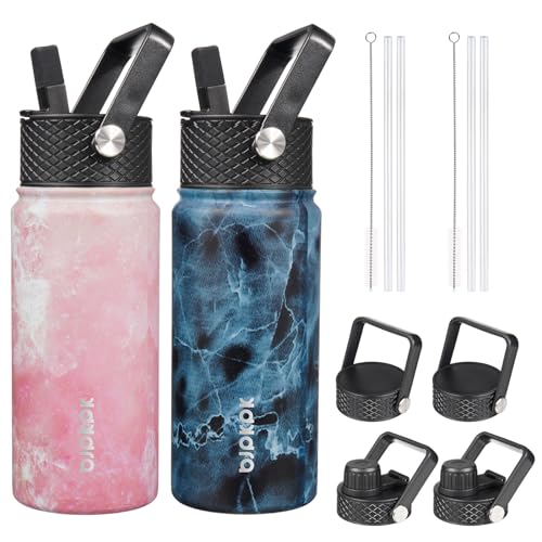 Image of BJPKPK 2 Pack 18oz Insulated Water Bottles with Straw Lids, Stainless Steel