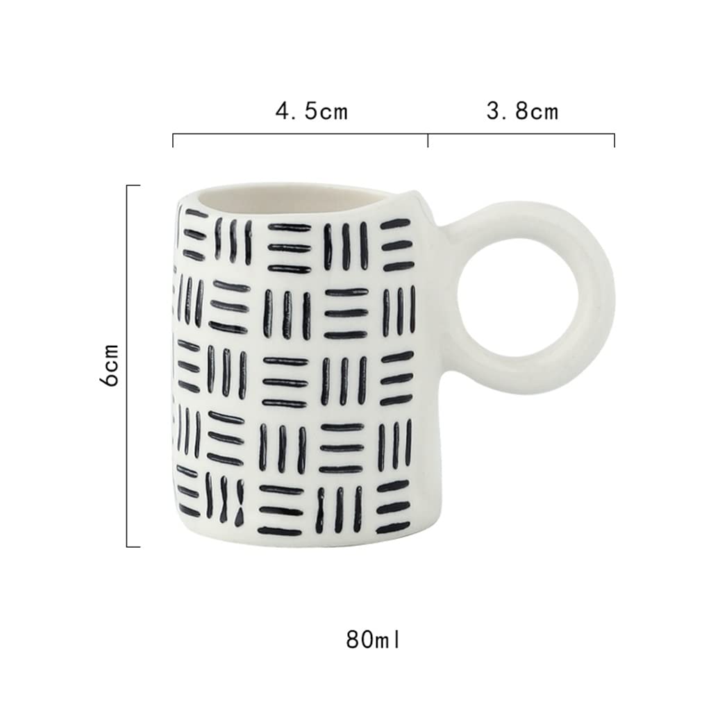 BBCBBZ Nordic mały wzór geometryczny filiżanki do espresso ceramiczne ręcznie malowane kubek do kawy Latte kubek stół naczynia do napojów (3 szt.)