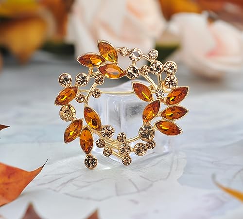 Image of Gyn&Joy Clear Crystal Rhinestone Floral Wreath Pin Brooch BZ005