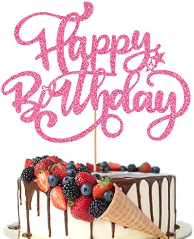 Crseniny Happy Birthday Cake Topper,Pink Glitter Birthday Sign Cake Decorations，Anniversary Party/Birthday Party Decoration Supplies (Pink Glitter)