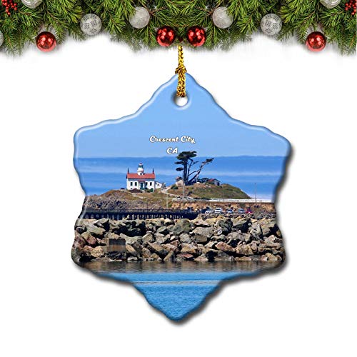 Umsufa Lighthouse Crescent City California USA Albero di Natale Ornamento Regalo Viaggio Souvenir 7,6 cm Porcellana Doppio Lato