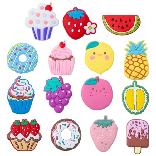 Sixfolo Imanes de silicona para nevera con diseño de frutas y helados, 15 unidades, imanes de dibujos animados en 3D, para niños, lindos imanes de nevera para pizarra magnética, pizarras blancas