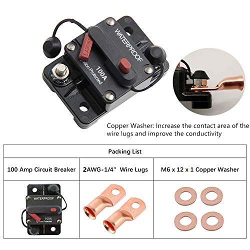 Rvcazon 100 Amp Circuit Breaker Trolling With Manual Reset Car Marine Trolling Motors Boat Atv Manual Power Protect For Audio System Fuse 12V-48Vdc Waterproof (100Amp) #TOP1