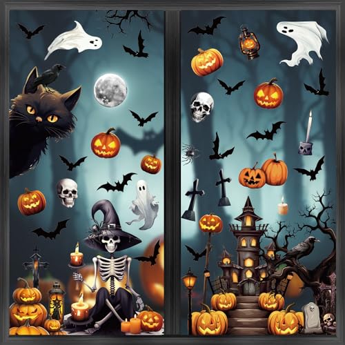 SULOLI Halloween Fensterbilder,3D Doppelseitige Fenstersticker,Halloweens-Fenster Dekoration,Aufkleber von Hexen,Kürbisse,Sensenmann,Geister,Katzen,Kerzen für Karneval Party Halloween SULOLI Halloween Fensterbilder,3D Doppelseitige Fenstersticker,Halloweens-Fenster Dekoration,Aufkleber von Hexen,Kürbisse,Sensenmann,Geister,Katzen,Kerzen für Karneval Party Halloween