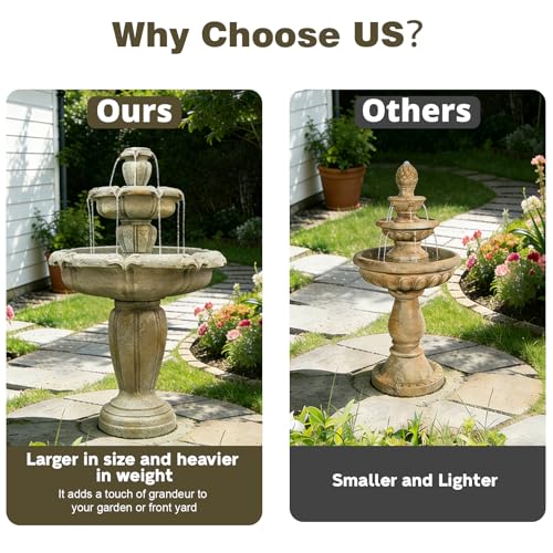 Image of Naturefalls 48 inch Water Fountain Outdoor - Large Waterfall Fountain Outside, 3-Tiers Cascading, Fiber Reinforced Concrete, Indoor and Outdoor Fountain for Garden, Patio, Backyard, Lawn, Yard Decor