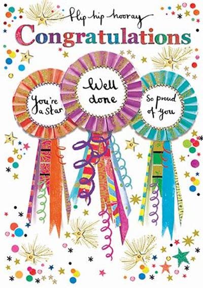 Paper RoseFemale Congratulations Card for Women/Girls - Rosettes wih Stars and Gold Foil - Eco-Friendly & Recyclable