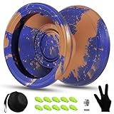 Hksod Yoyo Metal Yo Yo Professional Responsive Yoyos , Dual Function yoyos, Metal Yoyo with Bag, Gloves, 10 Yo-Yo Strings and Responsive Bearings Kit - Golden Blue