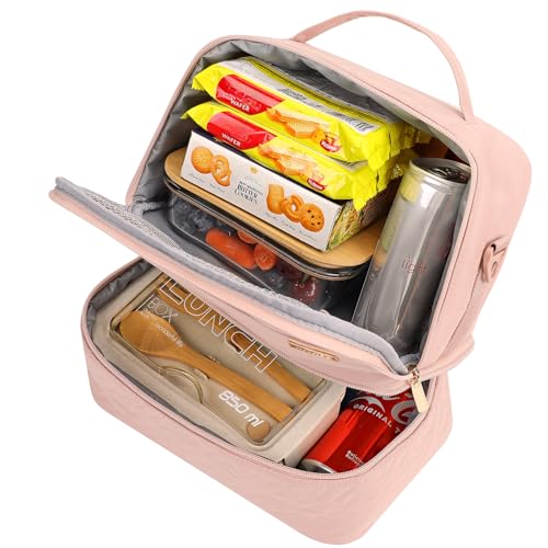 NISHEL Lunch Bag for Women, Insulated Two Separate Compartments Meal Box with Adjustable Shoulder Strap, Leakproof Cooler Case for Work, Pink by NISHEL - Image 2