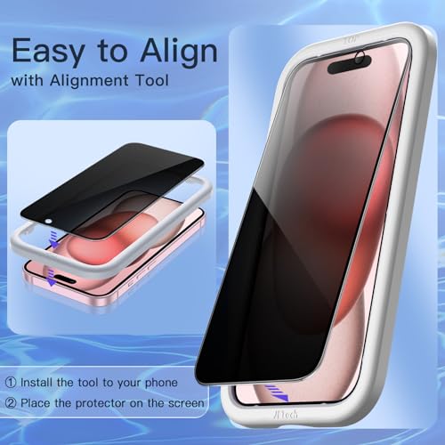 Image of JETech Privacy Full Coverage Screen Protector for iPhone 15 6.1-Inch, Black Edge Anti-Spy Tempered Glass Film with Easy Installation Tool, Case-Friendly, 2-Pack
