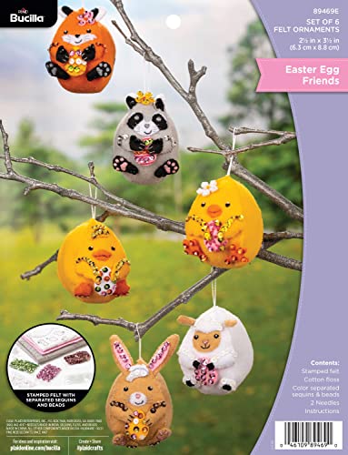 Bucilla Felt Applique 6 Piece Ornament Making Kit, Easter Egg Friends, Perfect for DIY...