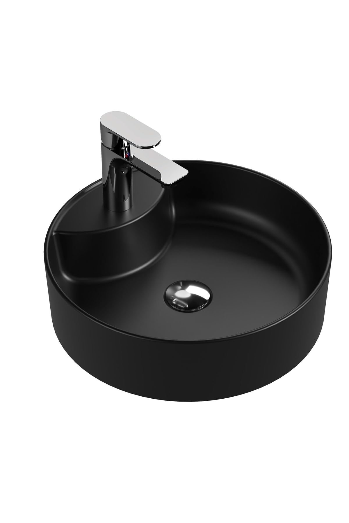 Aqua Bagno | Rundes Aufsatzwaschbecken mit Hahnloch schwarz matt, Keramikbecken, Handwaschbecken | 42 cm breit