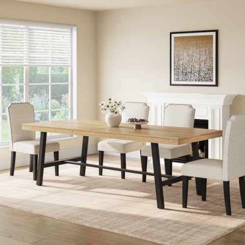 Image of GarveeHome Industrial Dining Table for 8-10 People, 86.61 inch Long Kitchen Table with Sturdy Metal Frame, Rectangular Counter for Dinner, Kitchen, Dining Room (Natural, 87 inch Non-extendable)