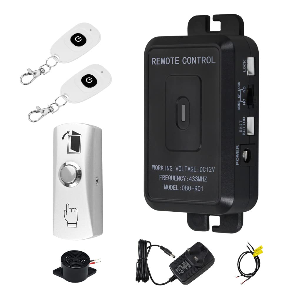 FUSYTULY 433MHz Wireless Access Control Kit Alarm System Remote Control Unlock + Power Supply + Door Exit Button (Electric lock not included)