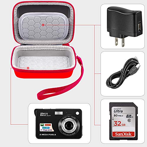Carrying & Protective Case For Digital Camera, Abergbest 21 Mega Pixels 2.7" Lcd Rechargeable Hd/Kodak Pixpro/Canon Powershot Elph 180/190 / Sony Dscw800 / Dscw830 Cameras For Travel - Red #TOP1