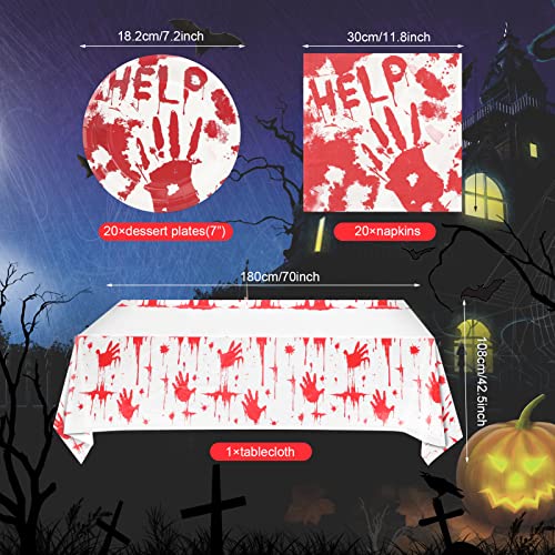 41Pcs Halloween Party Decor Supplies - Blood Splatter Horror Time Set Includes Blood, Bloody Palm Print Plates, Napkins&Tablecloths,For Halloween Themed Parties #TOP1