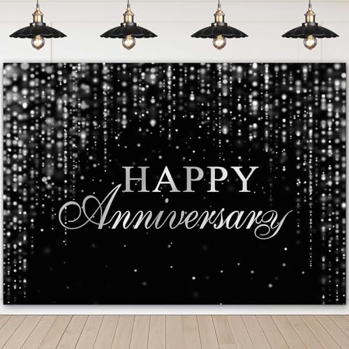 Fondo Fotográfico Happy Anniversary 7x5ft Plata