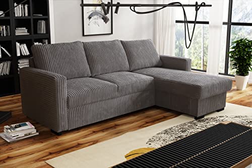 Amazing Sofas L- shaped CORNER SOFA BED Tokio with STORAGE - JUMBO CORD (CHARCOAL)