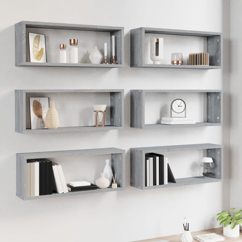Generico Mensole Cubo Muro 6 pz Grigio Sonoma 60x15x23 cm in Multistrato,Scaffalature,Scaffali e mensole per pareti-815929