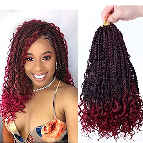 Flyteng 8 Packs crochet box braids 14 inch curly ends 3X bohemian goddess box braids crochet hair for Black Women (14inch-8packs, 1B/TBUG)
