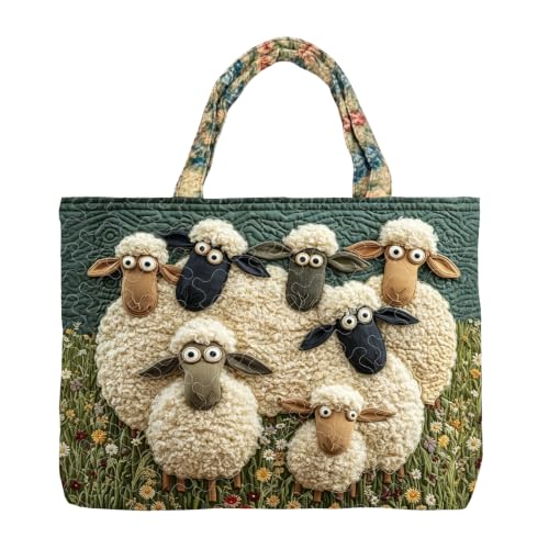 Quilted Tote Bag for Women 3D Sheep Vintage Hobo Eye-Catching Lightweight Soft Shoulder Bag for Everyday Use (F08 L: 15.8 x 16.9 x 3.9)