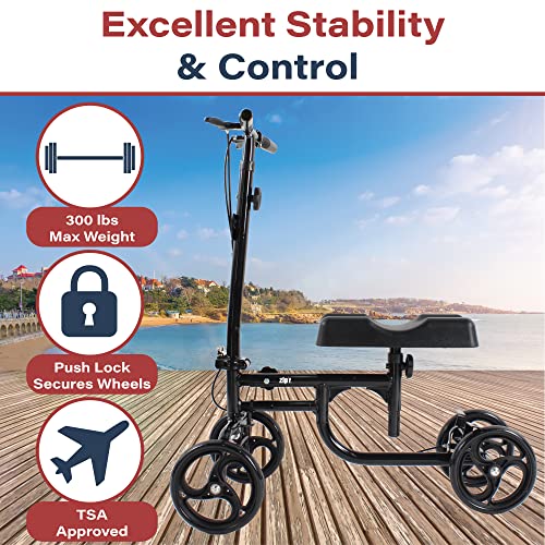 Zipr Glider Adjustable Knee Scooter - Transportable Lightweight Knee Walker Roller - Steerable Knee Scooter Crutch - Ambidextrous Dual Braking Knee Roller - Heavy Duty Medical Knee Scooter #TOP5