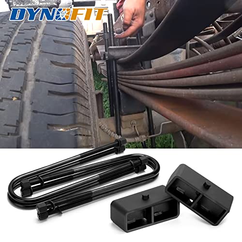 Image of Dynofit 2in Rear Lift Kit for 1999-2010 F250 F350 Super Duty, 2-Piece Lift Blocks and 4-Piece Leaf Spring Extended U-Bolts for Ford F-250 F-350 2WD 4WD Pickup