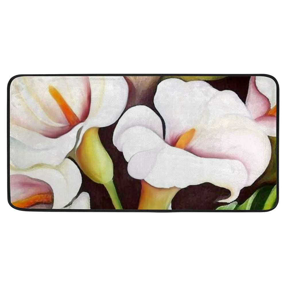 Tapis de cuisine 99x50 cm à fleurs blanches peint à la main lavable pour salon