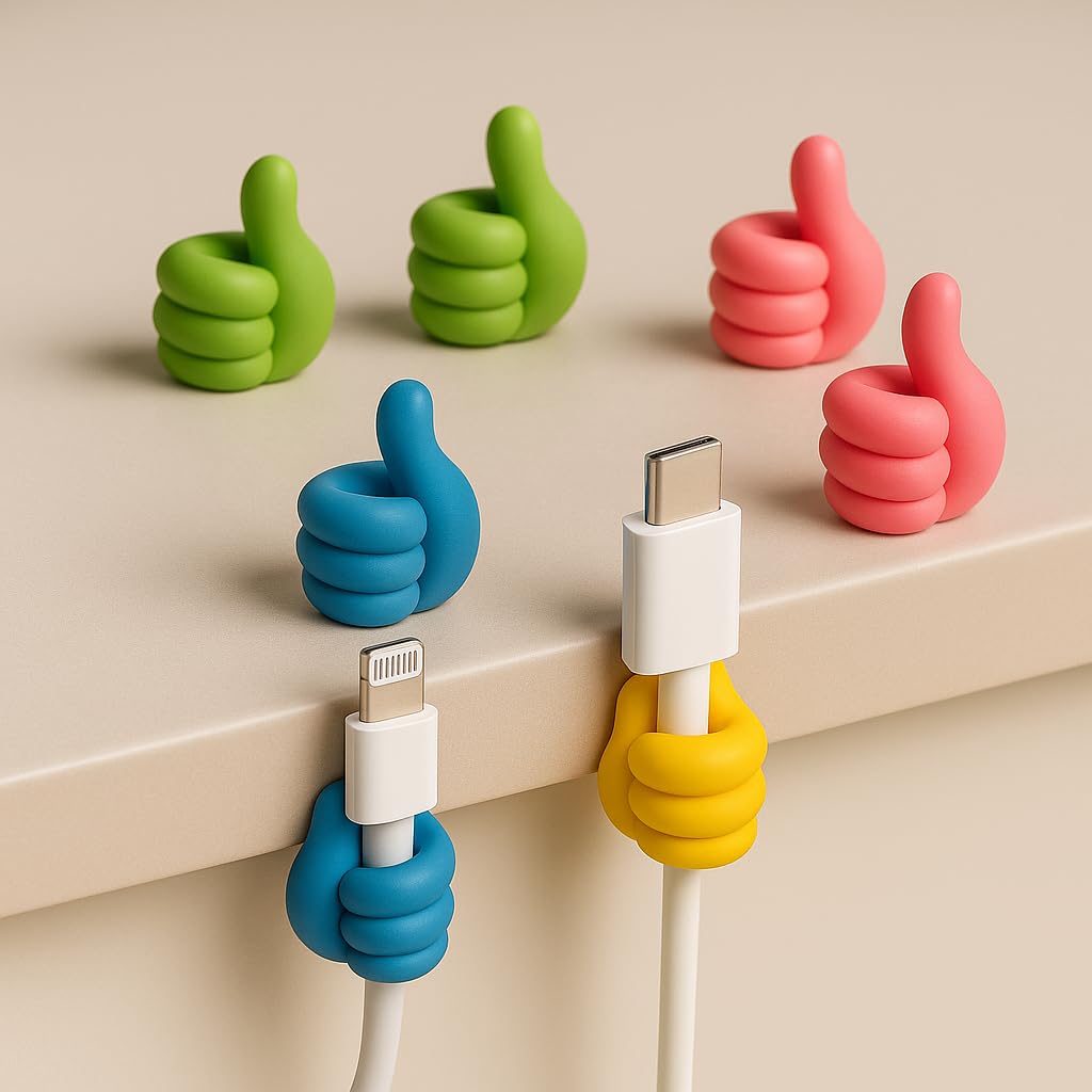 Thumbs Up Cable Holders – 12 Pack Silicone Cable Clips with Strong Adhesive – Wall Hooks for Cords, Chargers & USB Cables – Multi-Purpose Desk, Car & Home Cable Organizer (Multi-Color)