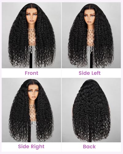 Image of Arabella 5x6 Wear and Go Glueless Wigs Human Hair Pre Cut Lace 210% Density Lace Front Wig Human Hair Real Pre Bleached Knots Upgraded Water Wave Curly Wig (26inch, 5X6 Water Wave Wig)