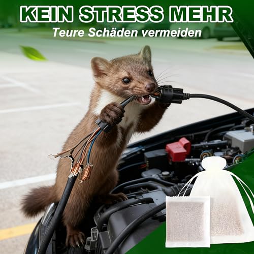 Marderschreck Auto Pouch, Marderabwehr mit Duft-Haken, Sicher für Haustiere, Effektiv gegen Marder & Mäuse | Für Auto, Garten, Garage, Dachboden